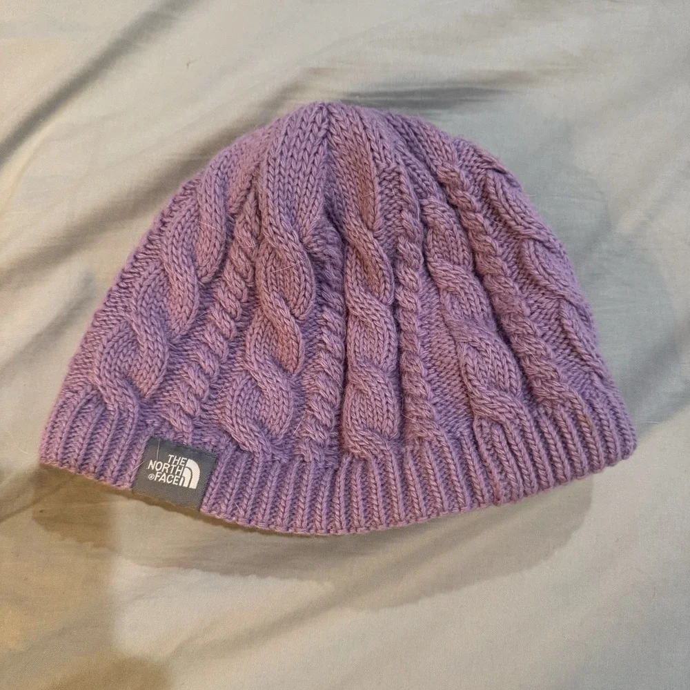 THE NORTH FACE Cable Knit Beanie Hat Purple Youth Junior‎ Winter Toboggan